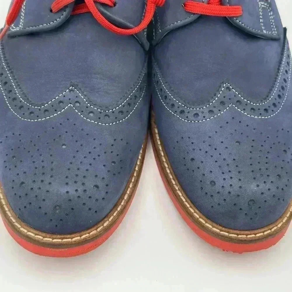 Custom Made Blue Suede Wingtip Men’s Shoes with Red Soles & Laces | Size 9 - Picture 7 of 10